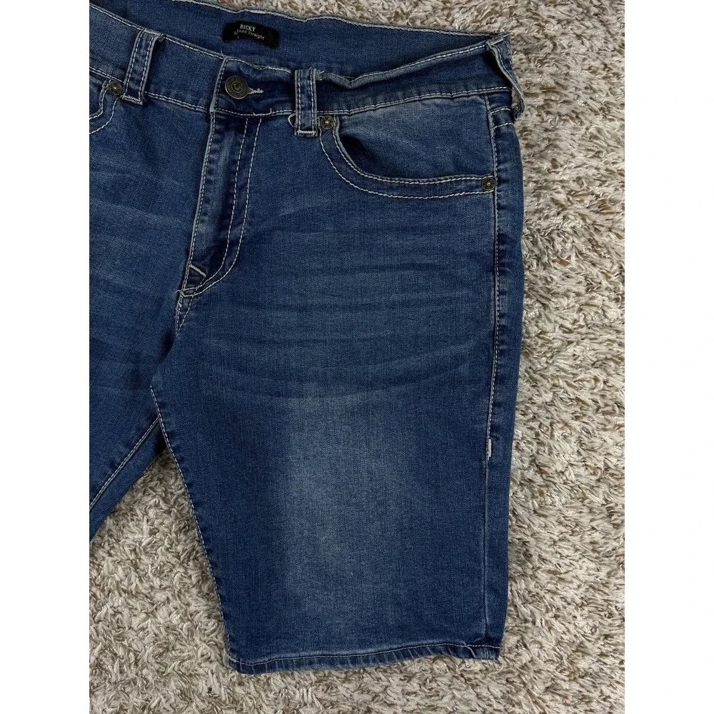 True Religion Ricky Big T Shorts Relaxed Straight Denim Blue Size 36